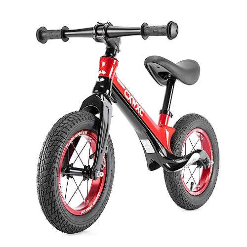 CXWXC Laufrad ab 2 Jahre Einzigartiger Magnesiumlegierung 12 Zoll Kinder Laufrad Tragfähigkeit von 30 kg Laufräder für 24-60 Monate Balance Bike(Schwarz & Rot) von CXWXC