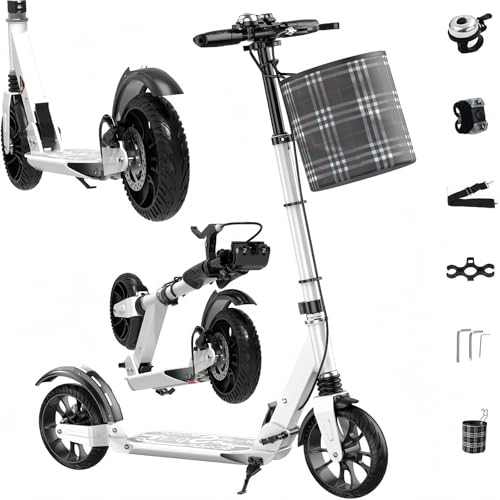 CXYTX Tretroller für Erwachsene, bis 150 kg,Tragkraft Stabiler Scooter Kinder Prokinder ab 6 Jahre,Sportlicher4-Fach Höhenjustierbarer &zusammenklappbarer Roller mit Ständer ＆ Scheibenbremse,Weiß von CXYTX