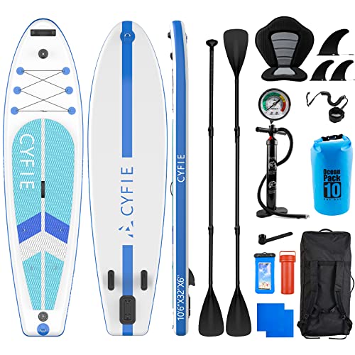 CYFIE Aufblasbare SUP Board Set Complete Accessories Stand Up Paddling Board mit Kajaksitz | Komplettes Zubehör |Kinder & Erwachsene |Anfänger & Fortgeschrittene |320 × 81 × 15cm |Tragfähigkeit 150kg von CYFIE