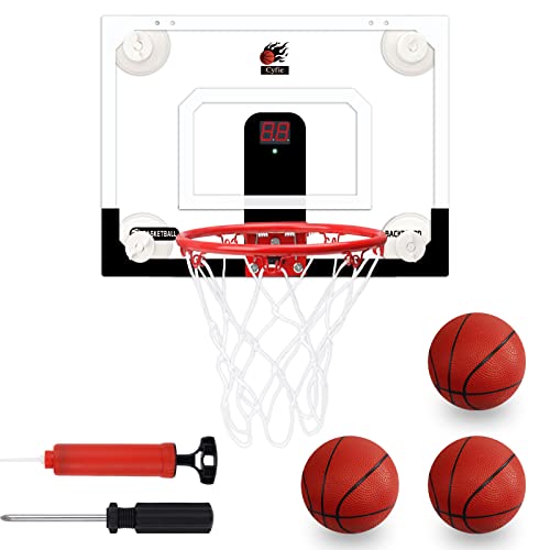 CYFIE Mini Basketballkorb Kinder mit Elektronischer Bewertungsfunktion,Basketballkorb Set Indoor Mit Luftpumpe und 3 × Ball,Saugnapf-Basketballkorb von CYFIE