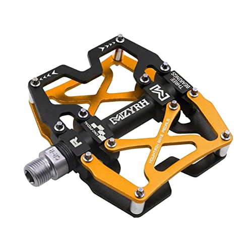 Fahrradpedale,Pedale Fahrrad Mountain MTB Bike Wide Pedals 9/16" Cycling Sealed 3 Bearing Pedals CNC Machined Lubricated Sealed Bearing Platform Pedals (Color : Gold) von CYMKYQ