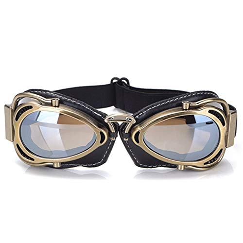 Motocross Brille,Motorradbrille MTB-Biker-Goggles Motorrad-Goggle-Sonnenbrillen-Roller Moto Aviateur-Weinlese-Gläser Motocross Goggle (Color : Bronze Silver) von CYMKYQ