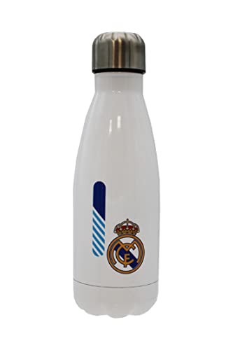 Real Madrid Wasserflasche aus Edelstahl, luftdicht, Buchstabe I in Blau, 550 ml, Weiß, offizielles Produkt (CyP Brands) von CYP
