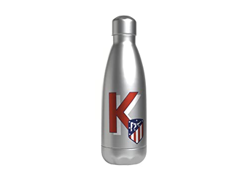 Atlético de Madrid Wasserflasche aus Edelstahl, luftdicht, mit rotem Buchstaben-Design, 550 ml, Metallic-Farbe, offizielles Lizenzprodukt (CyP Brands) von Atletico de Madrid