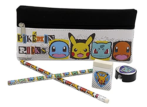 POKÉMON: Schreibwaren-Set mit Tasche, Schulmaterial, Federmäppchen, Bleistift, Radiergummi, Spitzer, Mehrfarbig, offizielles Produkt (CyP Brands) von CYPBRANDS