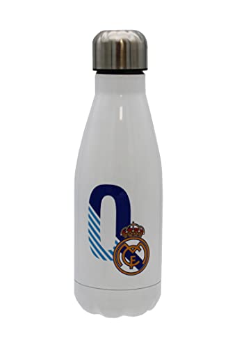Real Madrid Wasserflasche aus Edelstahl, luftdicht, mit Buchstabe O in Blau, 550 ml, Weiß, offizielles Produkt (CyP Brands) von CYP
