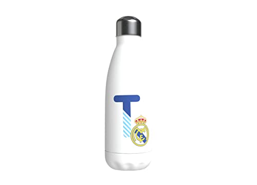 Real Madrid Wasserflasche aus Edelstahl, luftdicht, mit blauem Buchstaben-Design, 550 ml, Weiß, offizielles Produkt (CyP Brands) von CYP