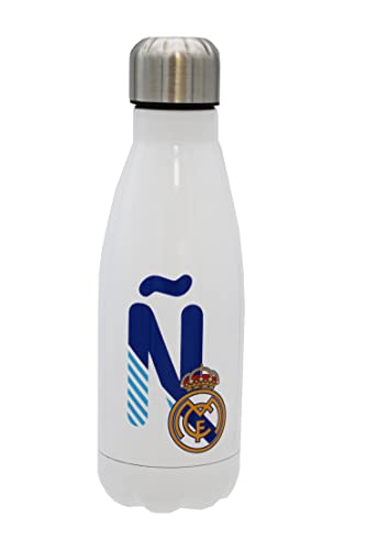 Real Madrid Wasserflasche aus Edelstahl, luftdicht, mit blauem Design, 550 ml, Weiß, offizielles Lizenzprodukt (CyP Brands) von CYP