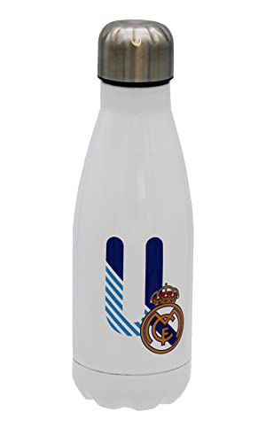 Real Madrid Wasserflasche aus Edelstahl, luftdicht, mit blauem U-Buchstaben-Design, 550 ml, Weiß, offizielles Produkt (CyP Brands) von CYP