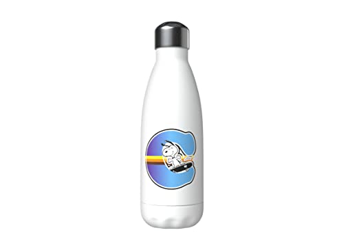 Snoopy-Edelstahl-Wasserflasche, hermetischer Verschluss, mit mehrfarbigem Buchstaben-C-Design, 550 ml, weiße Farbe, offizielles Produkt (CyP Brands) von CYPBRANDS