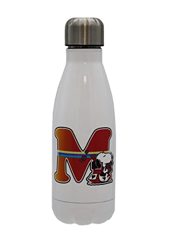Snoopy Wasserflasche aus Edelstahl, luftdicht, mit Buchstabe M Mehrfarbig, 550 ml, Weiß, offizielles Produkt (CyP Brands) von CYP