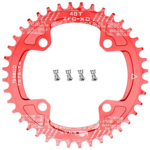 CYSKY Fahrrad Kettenblatt 104 BCD 30T 32T 34T 36T 38T 40T 42T 44T 46T 48T 50T 52T Schmale Breite Single Runde Kettenblätter mit Kettenblattschrauben für E-Bike Rennrad Mountainbike (Rot, 40T) von CYSKY