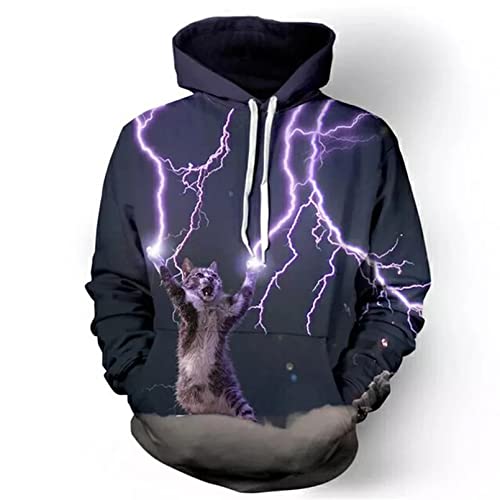 Unisex Druck Kapuzenpullover 3D Lightning Cat Hoodies Sweatshirt Frauen/Männer/Kinder Coole College Fashion Hoodies Oversized Thunder Sweatshirt Lose Kapuze-L von CYYCXC@