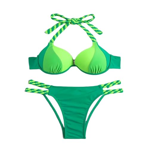 CYZJPRVN Badeanzug Colorblock Halfer Bikini Halfter Badeanzug Weiblicher Badeanzug Badeanzug Strandkleidung-Grün-M von CYZJPRVN