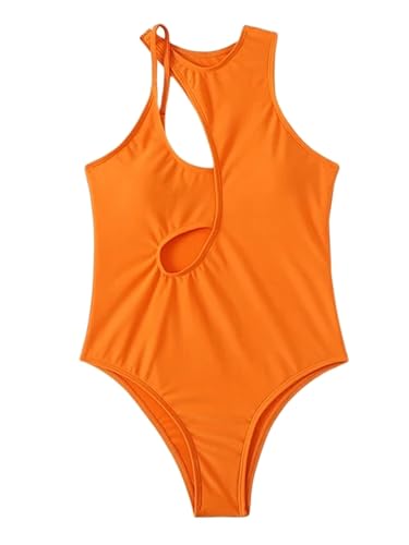 CYZJPRVN Badeanzug Hochhals Badebekleidung Frauen EIN Stück Badeanzug Weiblicher Hollod -Out -Badeanzug Strand Tragen Drängen Up Schwimmen-Orange-L von CYZJPRVN
