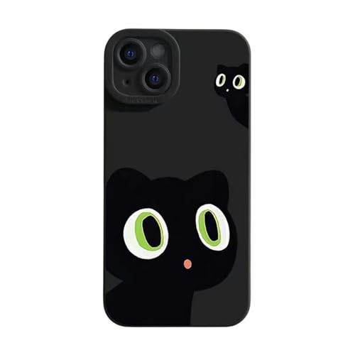 CYZJPRVN Handyhülle Black Cat Phone Case Für Phone 15 14 13 12 Pro Max Case Silikon Soft Ultra Slim Case-Graphit Schwarz-Phone 14 von CYZJPRVN