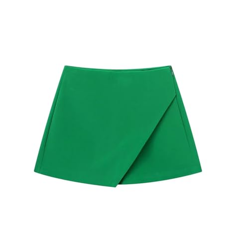 CYZJPRVN Shorts Damen Frauen Mode Asymmetrische Shorts Röcke Hohe Taille Rückentaschen Seite Reißverschluss Vintage Weibliche Skort Solid-grün-m von CYZJPRVN