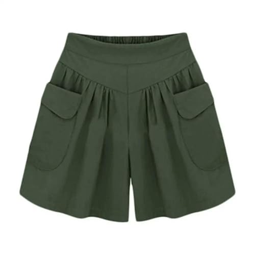 CYZJPRVN Shorts Damen Sommer Frauen Feste Farbe Taille Freizeit Lose Shorts Mit Tasche- Grün-5xl von CYZJPRVN