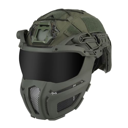 CZMYCBG Airsoft Helm, Vollverkleideter Militärischer Gesichtsschutzhelm, mit Visier, Schutzgläsern, Helmmaske für Outdoor CS, Verstellbare Kopfgröße, Weiche Innenpolsterung (Color : OD) von CZMYCBG