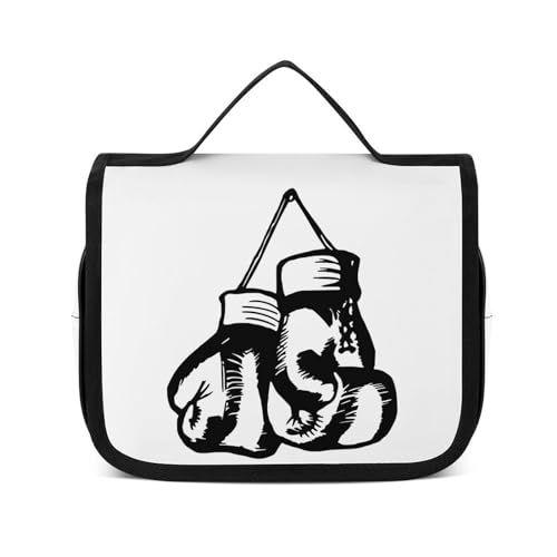 Reise-Kulturbeutel, tragbare Make-up-Tasche, liegender schwarzer Cartoon-Hund, Kulturbeutel für Männer und Frauen, Einfache Boxhandschuhe, 22.5x18.5cm von CZZYH