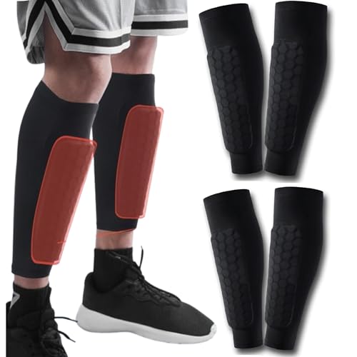 2 Paar Schienbeinschoner Fußball Herren Schwarz Atmungsaktiv & Non-Slip Schienbeinschoner Kinder Fussball Schienbeinschoner für Fußball mit Wabenpads Für Heranwachsende Fußballspieler Entwickelt（S） von CZlinOduMMX