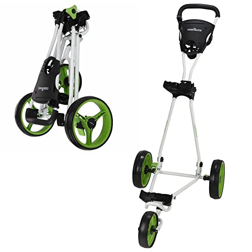 Caddymatic Golf Continental KLAPPBARER 3-RÄDIGER Golf-Zug-/SCHIEBE-Trolley, Weiss/GRÜN von Caddymatic