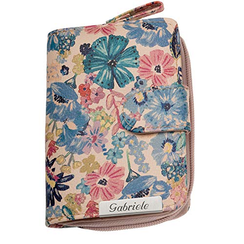 Cadenis Damen-Geldbörse mit Laser-Gravur Beige Floral hoch 14 x 10 cm von Cadenis