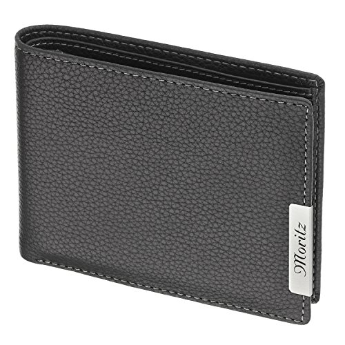 Cadenis Herren Geldbörse Brieftasche Leder mit Laser-Gravur aus feingenarbtem Rindnappa schwarz Querformat 12,5 x 10 cm von Cadenis