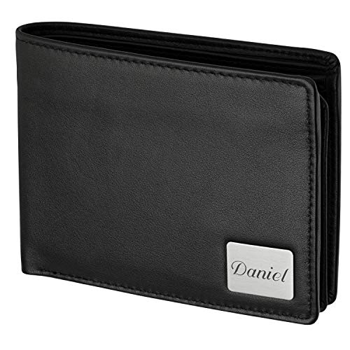 Cadenis Herren Geldbörse mit persönlicher Laser-Gravur aus Rindsleder schwarz Quer 12,0 x 9,5 cm Portemonnaie Basic von Cadenis