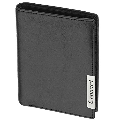 Cadenis Herren Leder Geldbörse Brieftasche mit Laser-Gravur aus Rindnappa schwarz Hochformat 12,5 x 10 cm von Cadenis