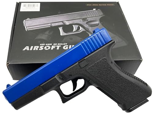B.W. BB Pistole Voll Metall Softair Erbsenpistole V75 Ace 17 < 0,5 Joule 330gr. Farbe: Schwarz/Blau von Cadofe
