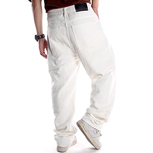 Baggy Hip-Hop-Jeans der klassischen Männer, solide Farbe lose übergroße Denimhose,Weiß,30 von Caige