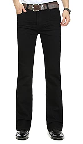 Caige Klassische Bootcut Jeans für Männer, Slim-Fit-Stretch-Denim-Hose,Schwarz,S von Caige