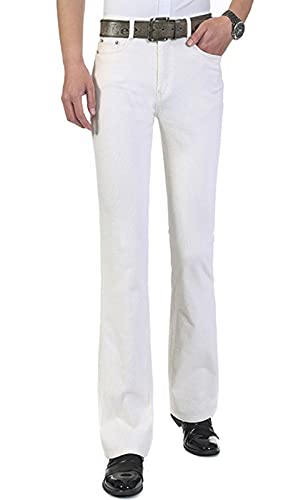 Caige Klassische Bootcut Jeans für Männer, Slim-Fit-Stretch-Denim-Hose,Weiß,L von Caige