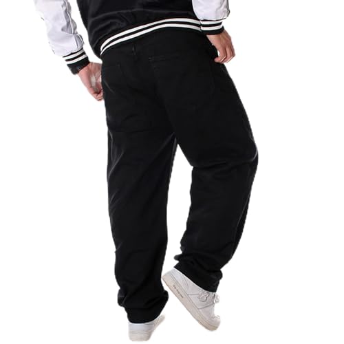 Klassische Baggy Hip-Hop Jeans für Männer, Massivfarbe Plus Size Gerade Denim Hose,Schwarz,38 von Caige