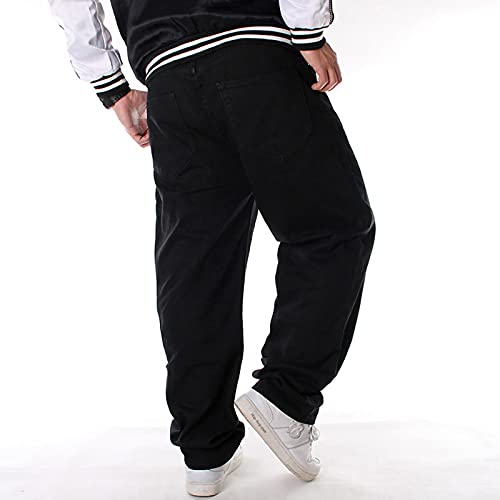Klassische Baggy Hip-Hop Jeans für Männer, Massivfarbe Plus Size Gerade Denim Hose,Schwarz,46 von Caige