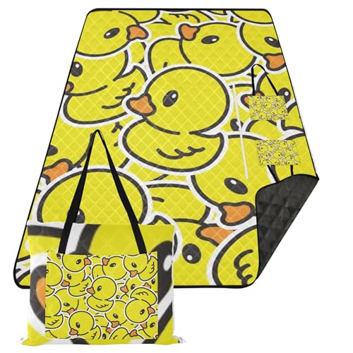 Caihoyu Packbare Decke, faltbar, Parkpicknick-Essentials, für Boden, Frühlingsgeschenke, Tierente, niedliche Gummi-gelbe Ente von Caihoyu
