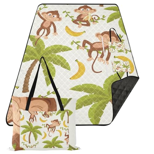 Caihoyu Picknickkorb-Set CuteGrassStranddecken, wasserdicht, sanddicht, für Familie, Sommergeschenk, nahtloses Muster, Affenpalme, tropisch von Caihoyu