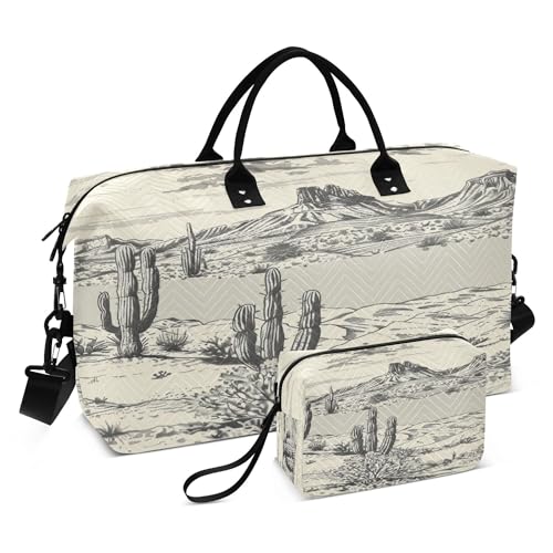 Duffel Bags Tote Bag Large Carry On Bag with Toiletry Bag for Gym Foldable Desert Landscape Mountains Cacti Cowboy, Mehrfarbig/Meereswellen (Ocean Tides), 1 size, modern/enganliegend von Caihoyu