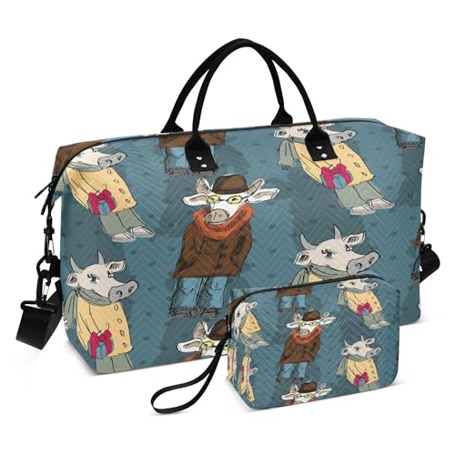 Gepäck-Reisetasche, Sporttasche, Handgepäcktasche mit verstellbarem Riemen für Fitnessstudio, faltbare Kühe mit Schals und Hüten, Mehrfarbig/Meereswellen (Ocean Tides), 1 size, modern/enganliegend von Caihoyu
