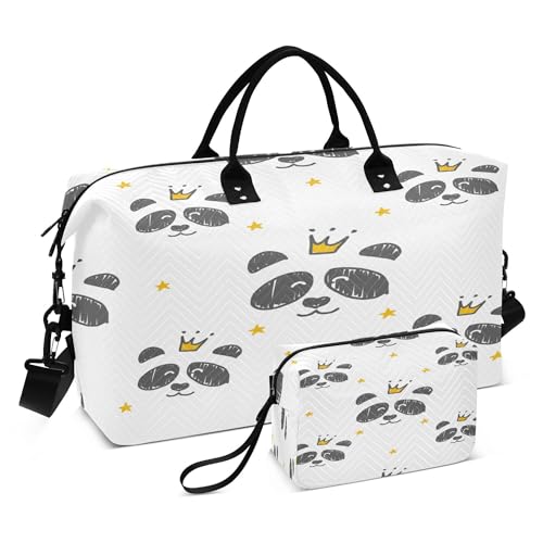 Reisetasche, Sporttasche, große Handgepäcktasche mit Kulturbeutel für Reisen, 2-teiliges Set, Cartoon-Panda-Gesicht mit Krone, Mehrfarbig/Meereswellen (Ocean Tides), 1 size, modern/enganliegend von Caihoyu
