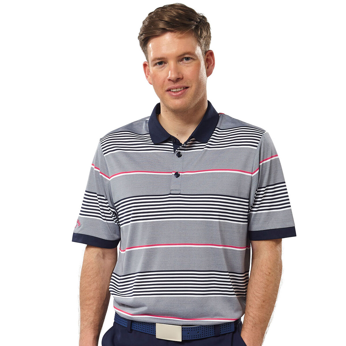 Callaway Men's 3 Colour Stripe Golf Polo Shirt, Mens, Peacoat, Small | American Golf von Callaway Golf