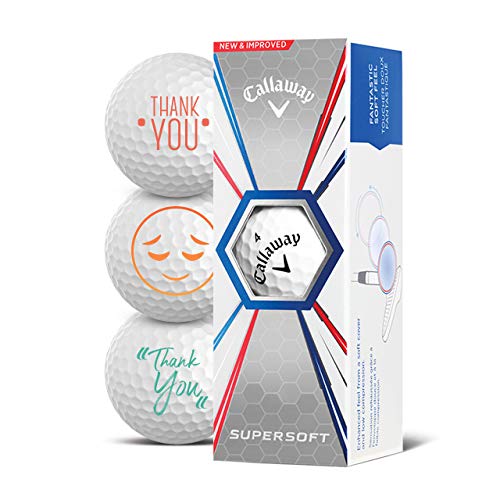 Callaway Golfbälle 3er Pack Motiv Danke Thank You Golf Geschenke für Golfer Geschenkidee (Supersoft) von Callaway Supersoft / Warbird / Chrome Soft