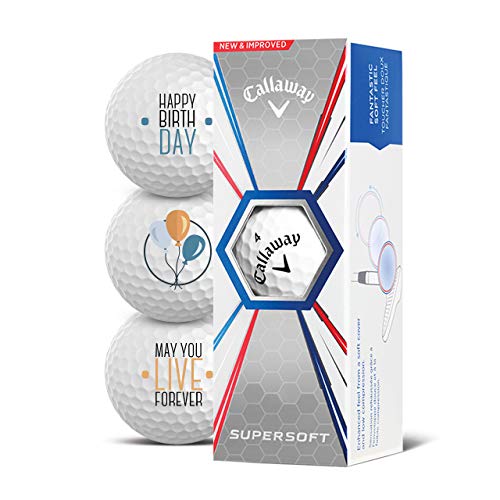 Callaway Supersoft/Warbird/Chrome Soft Callaway Golfbälle, 3er-Pack, alles Gute zum Geburtstag, Golfgeschenke für Golfer, Geschenkidee, Supersoft von Callaway Supersoft / Warbird / Chrome Soft