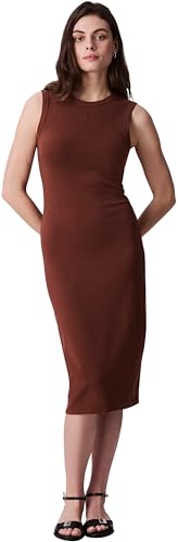 Calvin Klein Damen Bodycon Kleid Contour Midi Gerippt, Braun (Cappuccino), XXS von Calvin Klein