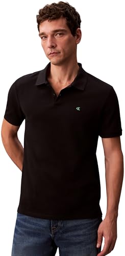 Calvin Klein Herren Poloshirt Kurzarm Monogram Pique aus Baumwolle, Schwarz (Black), XL von Calvin Klein