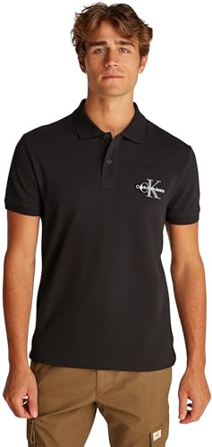 Calvin Klein Herren Poloshirt Kurzarm Monologo Regular Fit, Schwarz (Ck Black), XXS von Calvin Klein
