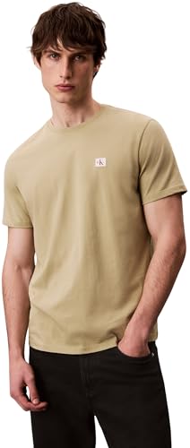 Calvin Klein Herren T-Shirt Kurzarm Badge Jersey Classic Tee aus Baumwolle, Beige (Cedar), M von Calvin Klein