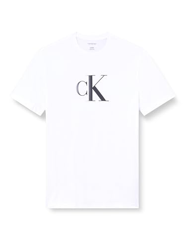 Calvin Klein Herren T-Shirt Kurzarm Center Monogram Classic aus Baumwolle, Weiß (Brilliant White), XXL von Calvin Klein