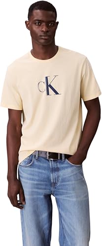 Calvin Klein Herren T-Shirt Kurzarm Center Monogram Classic aus Baumwolle, Gelb (Sunlight), XXL von Calvin Klein